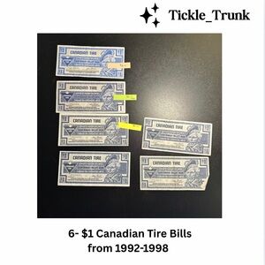 Canadian Tire Money Collection - Six $1 Bills (1992-1998)